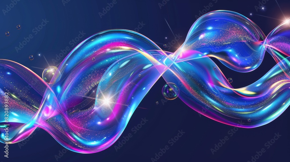 Poster isolated transparent abstract foam, sparkling vortex with bubbles and sparkles, dynamic 3d elements 