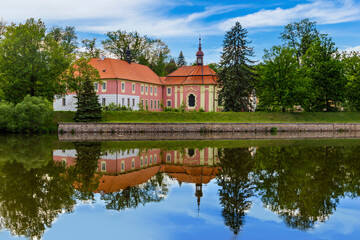 A castle Mitrowicz on the bank of the Luznice river in South Bohemia.