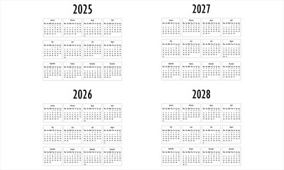 Fototapeta premium 2025, 2026, 2027, 2028 Calendar