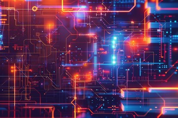 Obraz premium Generative AI illustration of vivid depiction of a high-tech AI interface with glowing neon circuitry and binary code streams. Beautiful simple AI generated image in 4K, unique.