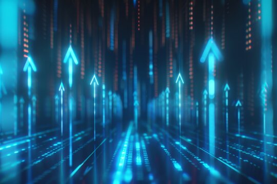 Generative AI illustration of vivid depiction of a high-tech AI interface with glowing neon circuitry and binary code streams. Beautiful simple AI generated image in 4K, unique.