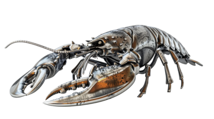 Majestic Metal Lobster Sculpture Anchored on White Canvas