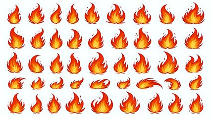 Set of fire icon elements isolated on white background