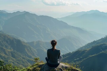 Naklejka premium Deep Meditation on a Scenic Mountain Overlook
