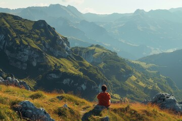 Contemplative Meditation on a Sunlit Mountain Slope