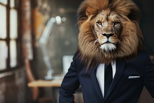A lion as a motivational speaker at a conference