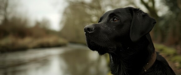 Along The Tranquil Riverside, A Country Working Dog Fulfills Its Noble Duty With Unwavering...