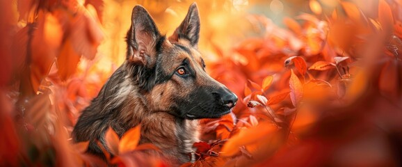 Amidst The Vibrant Hues Of Autumn, A Dog Explores The Picturesque Landscape, Reveling In The...
