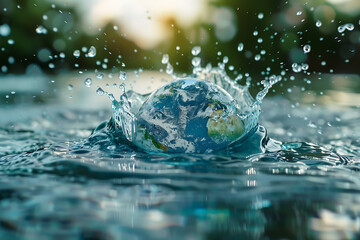 Planet earth surrounded by nature and clean water.
