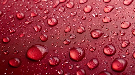 Water droplets on a red background