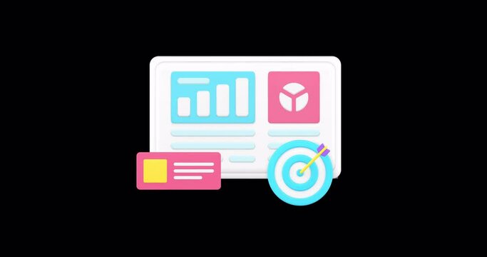 Business analyzing workflow process project implementation efficiency working 3d icon animation with alpha channel