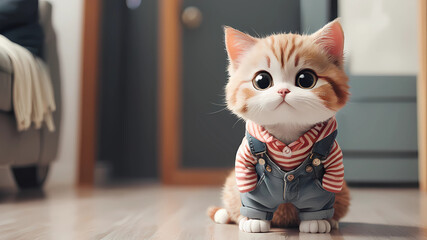 Cute cat standing in casual outfit