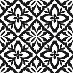 Fototapeta premium Ornate Floral Black and White Tile Pattern