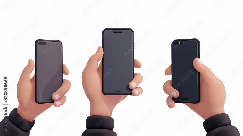 Poster isolated on white background, three dimensional illustration of a hand using a smartphone to take se