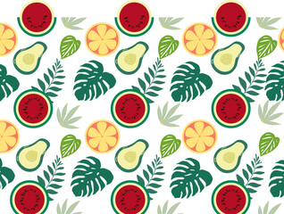 Decorative seamless pattern with fruit and leaves