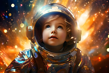 Child Astronaut Suit In Outer Space Aspiring Future Career Job Occupation Concept	Supernova Cosmos Background