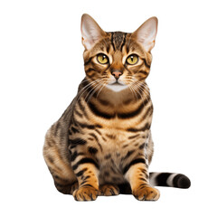 A cat with yellow eyes is sitting on a transparent background.
