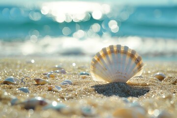 Beach Accessories On Blue Plank - Summer Holiday Banner. Beautiful simple AI generated image in 4K, unique.