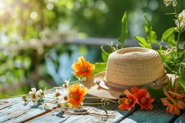 Seashells and Starfish Holiday Decor Beach Accessories On Blue Plank - Summer Holiday Banner. Beautiful simple AI generated image in 4K, unique.