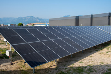 Solar photovoltaic panels in solar farm. Renewable energy, green energy, sustainable energy,...