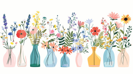 Many modern floral bouquets in vases. Beautiful bloss