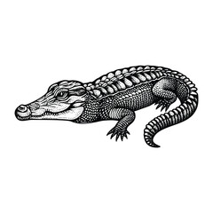 crocodile illustration. hand drawn alligator black and white vector illustration. isolated white background