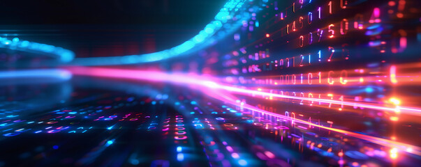 Just as high-speed data streams flow through futuristic cyberspace, fluorescent blue and pink lines create a dynamic digital landscape