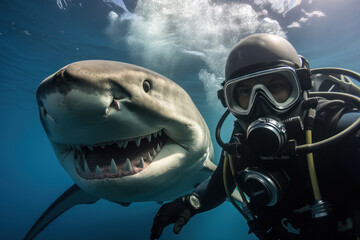 Great White Shark and Scuba Diving in the Red Sea.