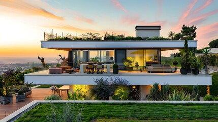 Fototapeta premium Exuding Elegance: A Stunning Modern Residence with Chic Design and Sleek Architecture - Captured in A_Stylish_Modern_Hous-C87DF.jpg