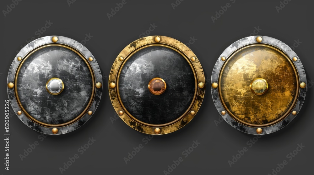 Poster isolated gold and silver castle banner title in gold and silver style with medieval style golden but