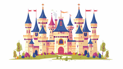 Medieval castle flat vector illustration. Cartoon 