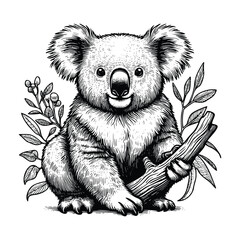 koala illustration. hand drawn koala black and white vector illustration. isolated white background © Nurjen