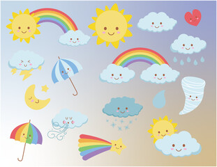 Collection of cartoon weather signs Vector