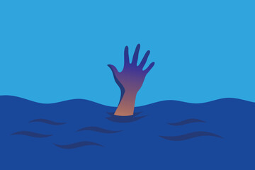 A helping hand to a drowning man in the water. A fight for life.