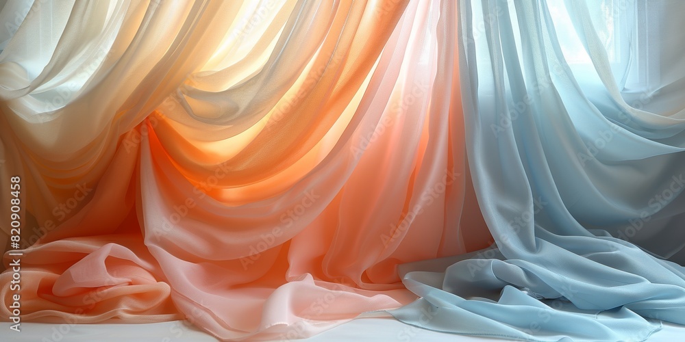 Poster smooth silk waves flow elegantly, creating an abstract pattern of luxurious, shiny elegance