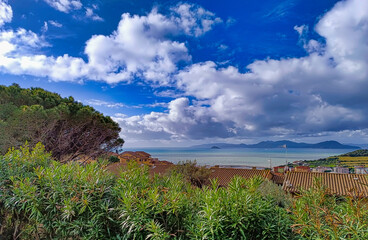 Panorama of the Elbe canal from the promontory of Piombino Tuscany Italy