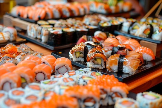 Sushi dish. Japanese food. Lifestyle. Shallow focus