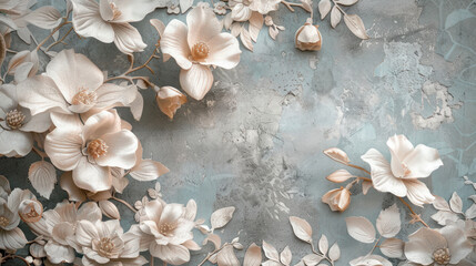 Dive into the elegance of vintage decor with a floral wallpaper design, boasting intricate details and muted hues that offer a romantic backdrop
