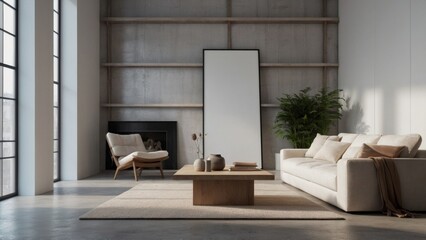 Front view on bright living room interior