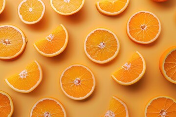 Background with halves of orange fruit, orange background.