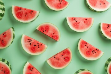 Background with watermelon halves, green background.