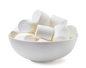 Marshmallows in a plate on a white background. Isolated