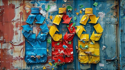 Naklejka premium Street Art of Using symbols in public communication to promote recycling.,on a solid background