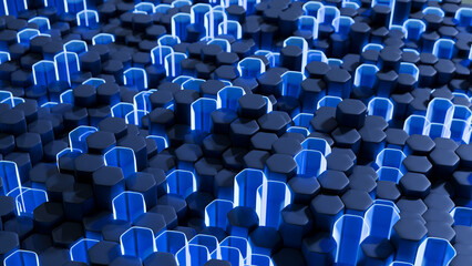 Fototapeta premium 3D background. Dynamic background with hexagons separated by height. In a modern 3D style.