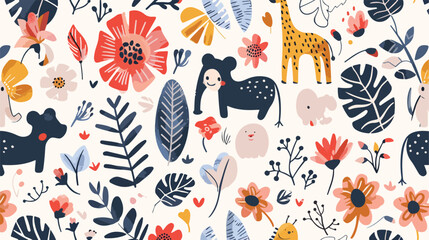 Modern contemporary seamless pattern with animals flower