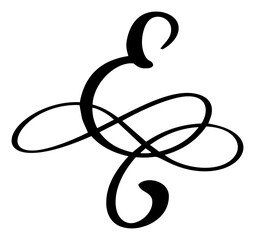 Hand drawn vector calligraphy letter E. Script font logo. Handwritten brush style flourish