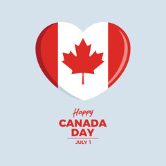 Happy Canada Day poster with Canadian flag in heart shape vector illustration. Flag of Canada in heart shape icon on a gray background. Template for background, banner, card. July 1 every year