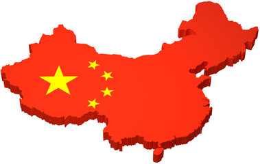 The map of China overlayed by the Chinese flag on transparent background.