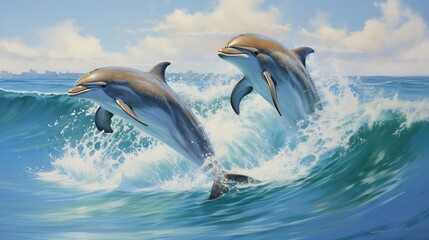 Marine Harmony: Portrayal of a Pair of Playful Dolphins