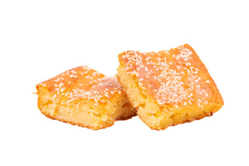 Freshly baked corn bread with sesame seeds